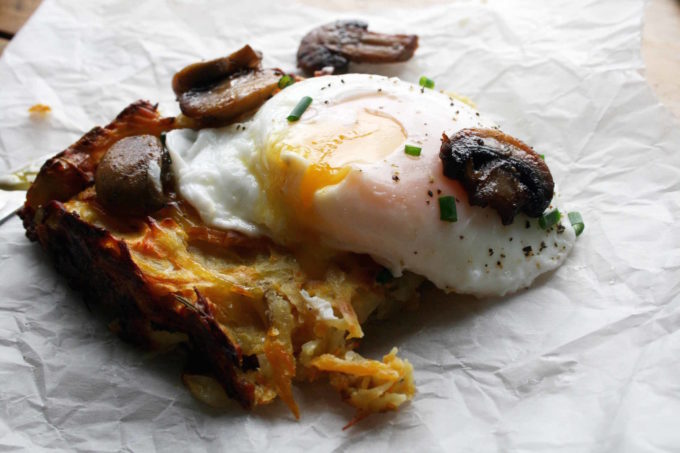 potato kugel with poached egg