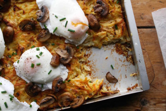 potato kugel with poached egg
