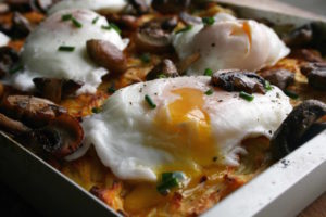 potato kugel with poached egg
