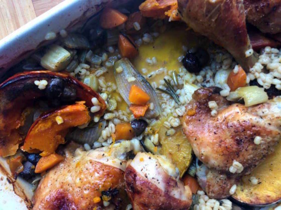 pumpkin and chicken thigh risotto