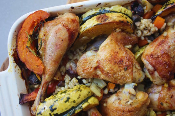 pumpkin and chicken thigh risotto