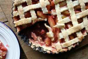 plum and strawberry lattice tart
