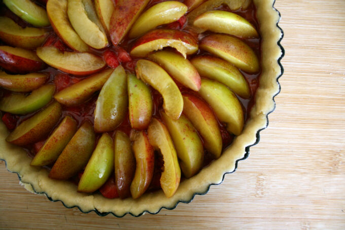 plum and strawberry lattice tart
