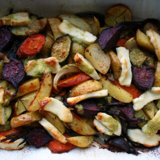 roast veg with haloumi