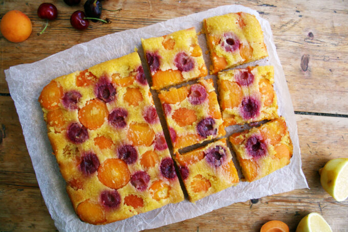 cherry and apricot traybake