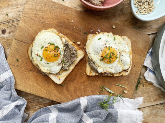 Mushroom Pesto on toast with a fried egg