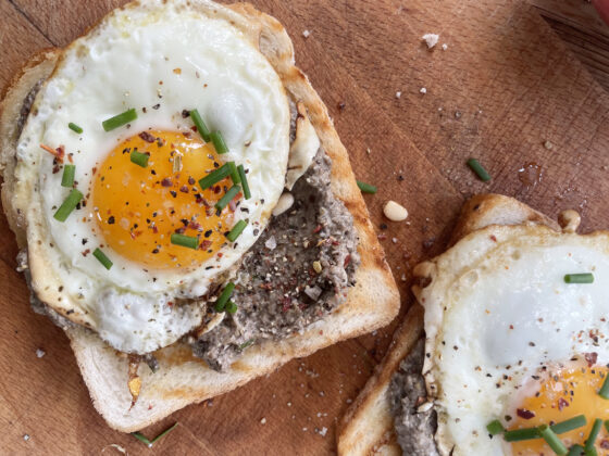 Mushroom Pesto on toast with a fried egg