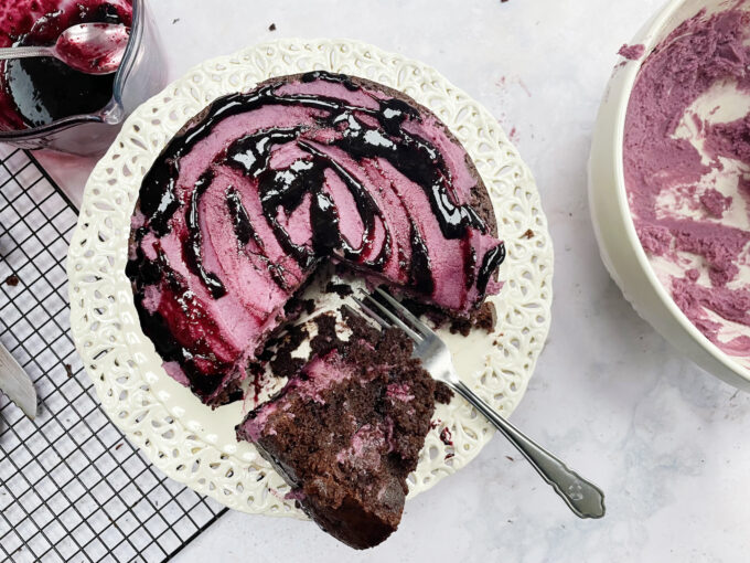 Blueberry Swirl Chocolate Cake