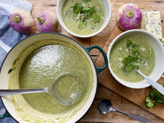Turnip, watercress and Stilton Soup