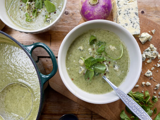 Turnip, watercress and Stilton Soup