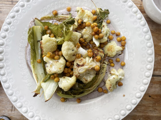 Roasted Lemon Cauliflower with a Black Bean & Honey Whipped Dip