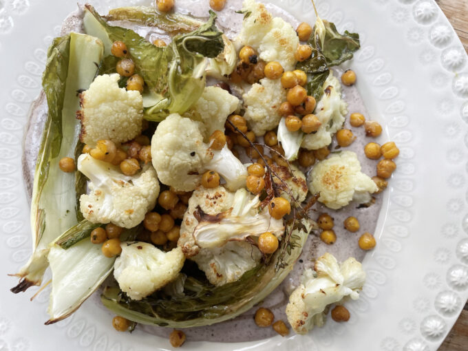 Roasted Lemon Cauliflower with a Black Bean & Honey Whipped Dip