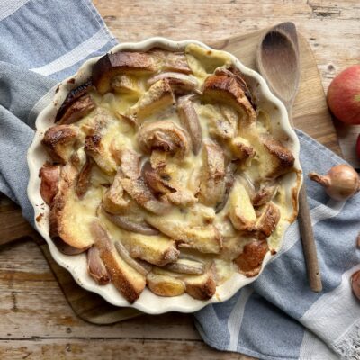 Shallot and Apple Bread and Butter Pudding