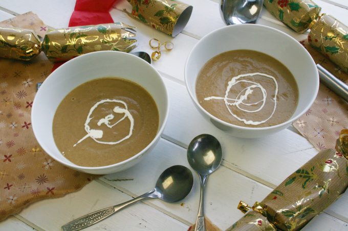 two bowls of roast chestnut soup